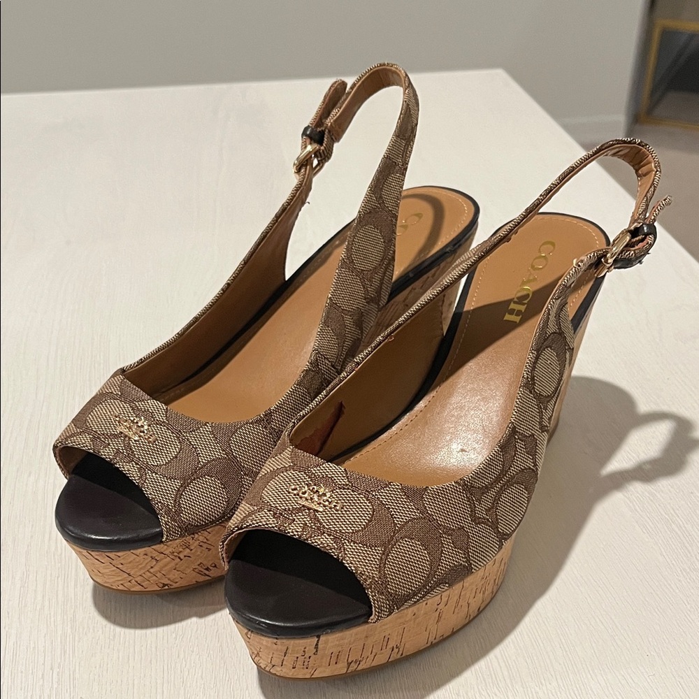 Coach Tan Signature Wedge Sandals